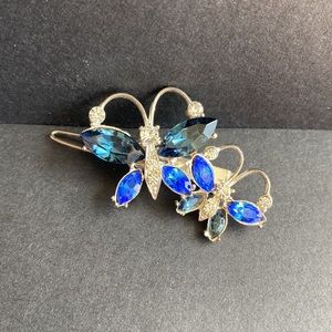 Eve Reid vintage Blue Crystal Butterflies Hair Clip Barrette
